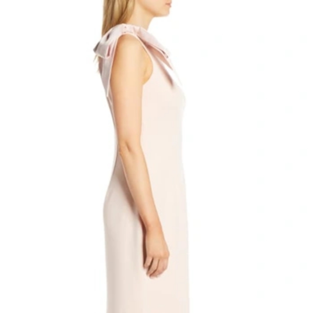 Eliza J One-Shoulder Satin Bow Blush Pink Evening Formal Dress Maxi Gown- 12 - Picture 15 of 16